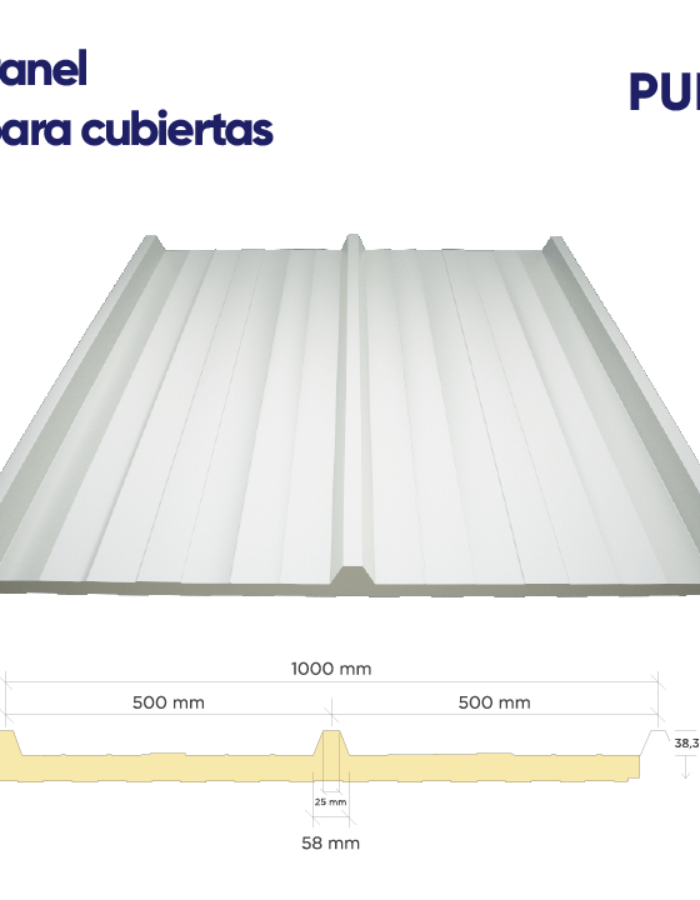 Panel Inyectado PUR para cubiertas – Espesor 100mm, Lámina de 1,00 x 11,90 m